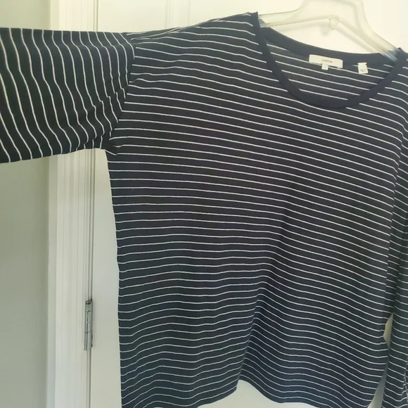 Vince Navy Blue Cotton Knit Striped Crew Neck Boxy Cut Long Sleeve T-Shirt S - Picture 6 of 12